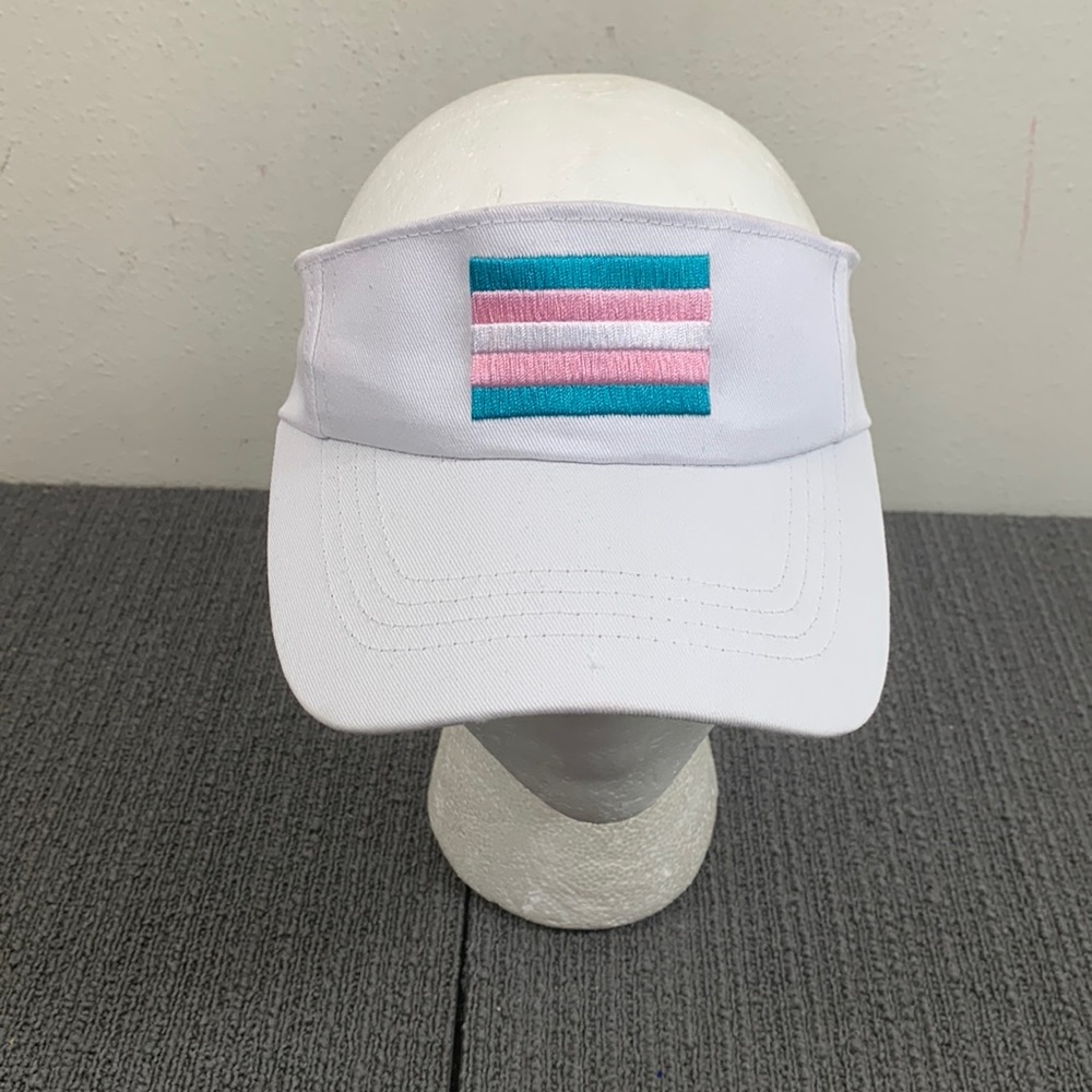 Transgender Pride Flag Visor Unisex Adjustable White Embroidered Strapback Cap